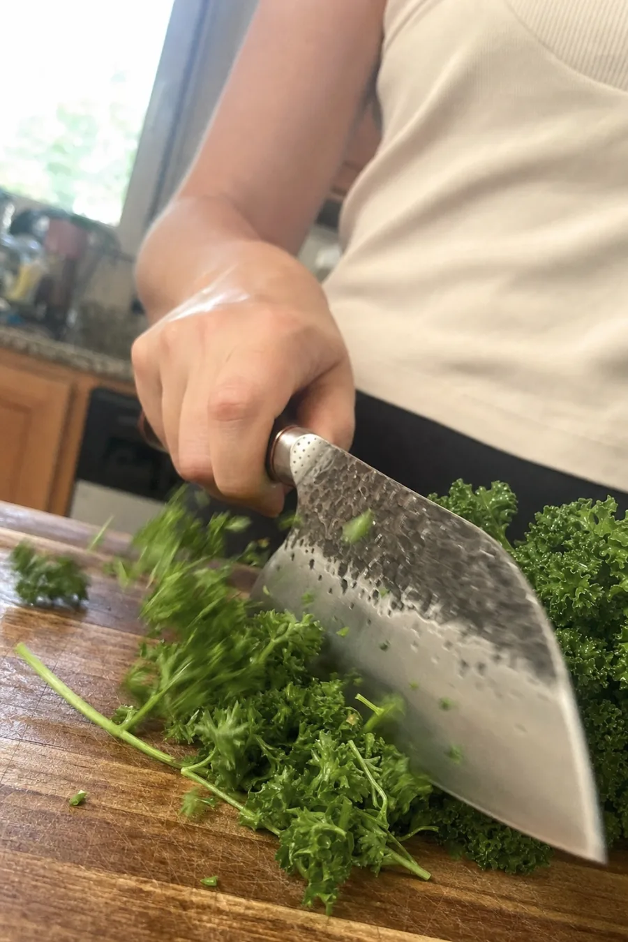 Customer photo: mid-chop through parsley