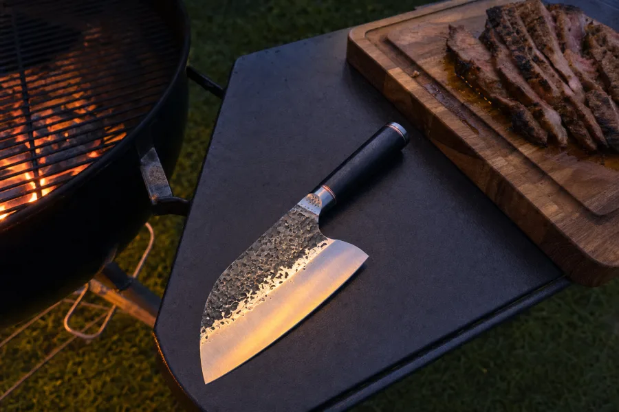 Customer photo: on the grill side shelf at dusk